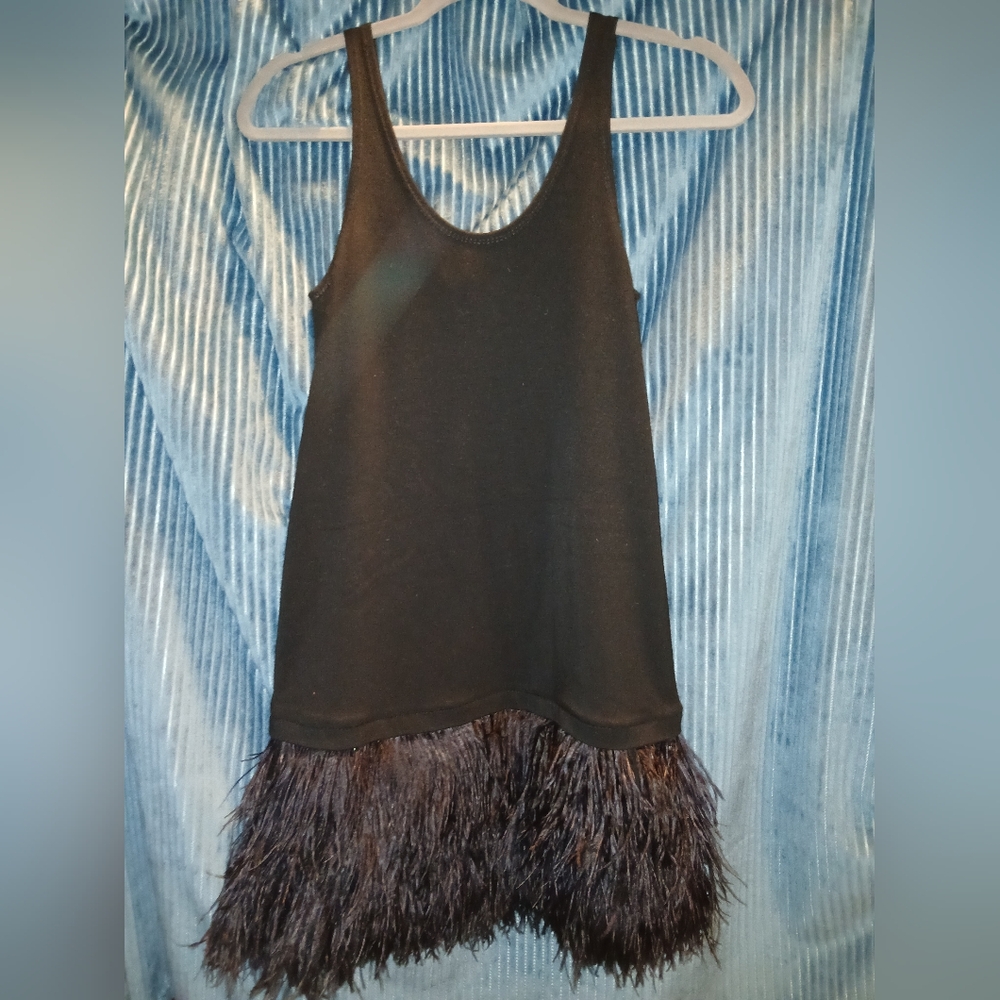 Little Black Cocktail Dress with Feathers